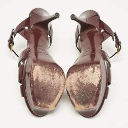 Saint Laurent Burgundy Patent Leather Tribute Sandals Size 37