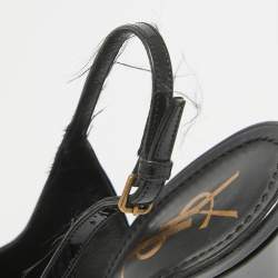 Saint Laurent Black/Brown Calf Hair and Patent Leather Peep Toe Pumps Size 37.5
