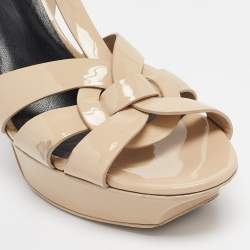 Saint Laurent Cream Patent Leather Tribute Platform Sandals Size 40.5