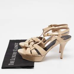 Saint Laurent Cream Patent Leather Tribute Platform Sandals Size 40.5