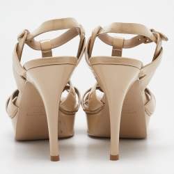 Saint Laurent Cream Patent Leather Tribute Platform Sandals Size 40.5