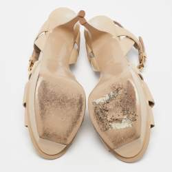 Saint Laurent Cream Patent Leather Tribute Platform Sandals Size 40.5