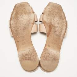 Pre Owned Saint Laurent Beige Patent Leather Tribute Flat Slides Size 38.5