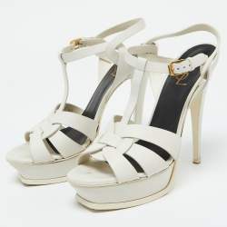 Saint Laurent White Leather Tribute Platform Sandals Size 40