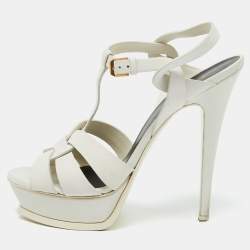 Saint Laurent White Leather Tribute Platform Sandals Size 40