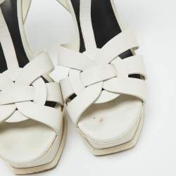 Saint Laurent White Leather Tribute Platform Sandals Size 40