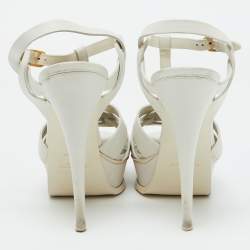 Saint Laurent White Leather Tribute Platform Sandals Size 40