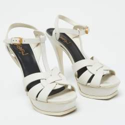 Saint Laurent White Leather Tribute Platform Sandals Size 40