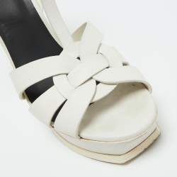 Saint Laurent White Leather Tribute Platform Sandals Size 40