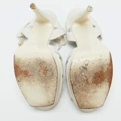 Saint Laurent White Leather Tribute Platform Sandals Size 40