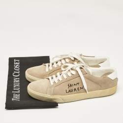 Saint Laurent Beige Leather and Suede Court Classic Sneakers Size 39
