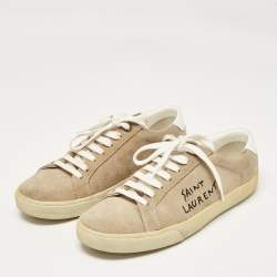 Saint Laurent Beige Leather and Suede Court Classic Sneakers Size 39