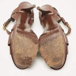 Saint Laurent Brown Lizard Embossed Leather Tribute Platform Sandals Size 39