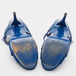 Saint Laurent Blue Patent Leather Tribute Platform Sandals Size 39