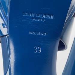 Saint Laurent Blue Patent Leather Tribute Platform Sandals Size 39