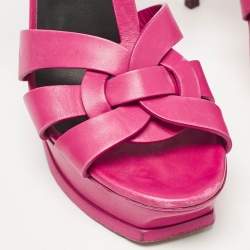 Pre Owned Saint Laurent Pink Leather Tribute Platform Sandals Size 39