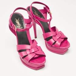 Pre Owned Saint Laurent Pink Leather Tribute Platform Sandals Size 39