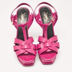 Pre Owned Saint Laurent Pink Leather Tribute Platform Sandals Size 39