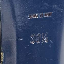 Pre Owned Saint Laurent Navy Blue Leather Tribute Platform Sandals Size 39.5