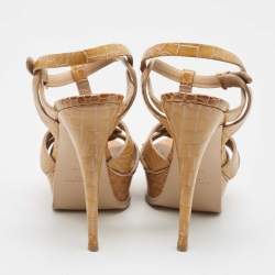 Saint Laurent Yellow Croc Embossed Leather Tribute Platform Sandals Size 39