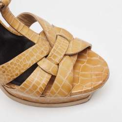 Saint Laurent Yellow Croc Embossed Leather Tribute Platform Sandals Size 39