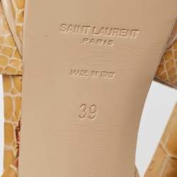 Saint Laurent Yellow Croc Embossed Leather Tribute Platform Sandals Size 39