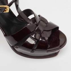 مملوكة مسبقًا Saint Laurent Dark Burgundy Patent Leather Tribute Platform Sandals Size 39
