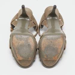 Saint Laurent Grey Coarse Glitter Suede Tribute Platform Sandals Size 39