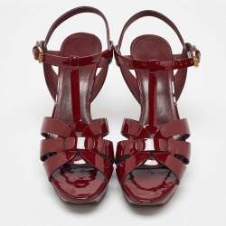 مملوكة مسبقًا Saint Laurent Burgundy Patent Leather Tribute Platform Sandals Size 39