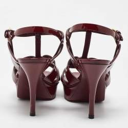 مملوكة مسبقًا Saint Laurent Burgundy Patent Leather Tribute Platform Sandals Size 39