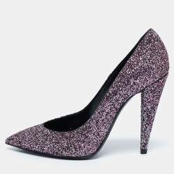 Saint Laurent Purple Glitter Pointed Toe Pumps Size 38.5