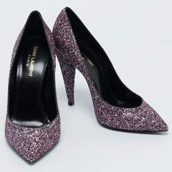 Saint Laurent Purple Glitter Pointed Toe Pumps Size 38.5