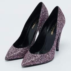 Saint Laurent Purple Glitter Pointed Toe Pumps Size 38.5
