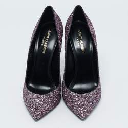 Saint Laurent Purple Glitter Pointed Toe Pumps Size 38.5