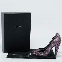 Saint Laurent Purple Glitter Pointed Toe Pumps Size 38.5