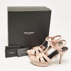 Pre Owned Saint Laurent Light Pink Patent Leather Tribute Platform Sandals Size 38