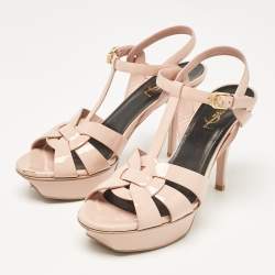 Pre Owned Saint Laurent Light Pink Patent Leather Tribute Platform Sandals Size 38
