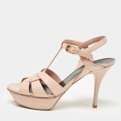 Pre Owned Saint Laurent Light Pink Patent Leather Tribute Platform Sandals Size 38