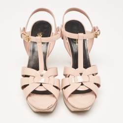 Pre Owned Saint Laurent Light Pink Patent Leather Tribute Platform Sandals Size 38