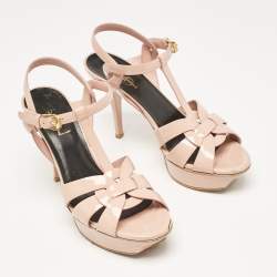 Pre Owned Saint Laurent Light Pink Patent Leather Tribute Platform Sandals Size 38