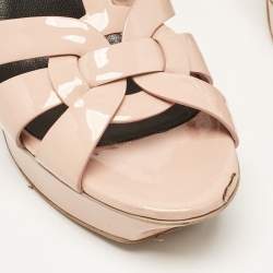 Pre Owned Saint Laurent Light Pink Patent Leather Tribute Platform Sandals Size 38