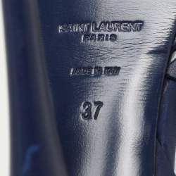 مملوكة مسبقًا Saint Laurent Blue Leather Tribute Platform Ankle Strap Sandals Size 37