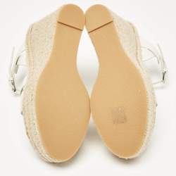 مملوكة مسبقًا صندل إسبادريل سان لوران تريبوت جلد أبيض كعب روكي نعل سميك مقاس 39.5