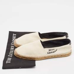 Pre Owned Saint Laurent Off White Canvas Embroidered Logo Espadrille Flats Size 40