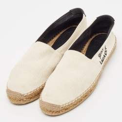 Pre Owned Saint Laurent Off White Canvas Embroidered Logo Espadrille Flats Size 40