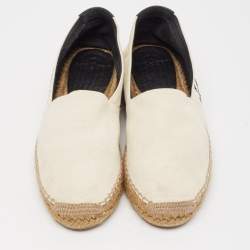 Pre Owned Saint Laurent Off White Canvas Embroidered Logo Espadrille Flats Size 40