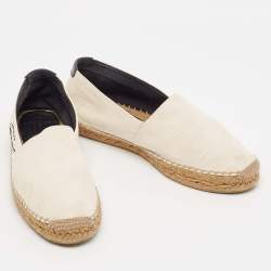 Pre Owned Saint Laurent Off White Canvas Embroidered Logo Espadrille Flats Size 40