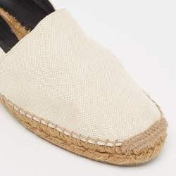 Pre Owned Saint Laurent Off White Canvas Embroidered Logo Espadrille Flats Size 40