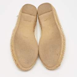 Pre Owned Saint Laurent Off White Canvas Embroidered Logo Espadrille Flats Size 40
