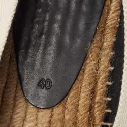 Pre Owned Saint Laurent Off White Canvas Embroidered Logo Espadrille Flats Size 40